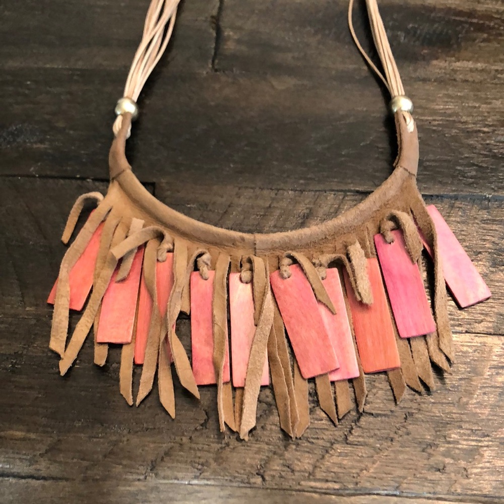 Attractive leather and wood made of Nylon Cord necklace.